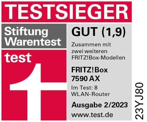 FRITZ!Box 7590 AX (Wi-Fi 6 DSL-Router mit 2.400 MBit/s (5GHz) & 1.200 MBit/s (2,4 GHz),bis zu 300 MBit/s mit VDSL-Supervectoring 35b,WLAN Mesh,DECT-Basis,deutschsprachige Version)