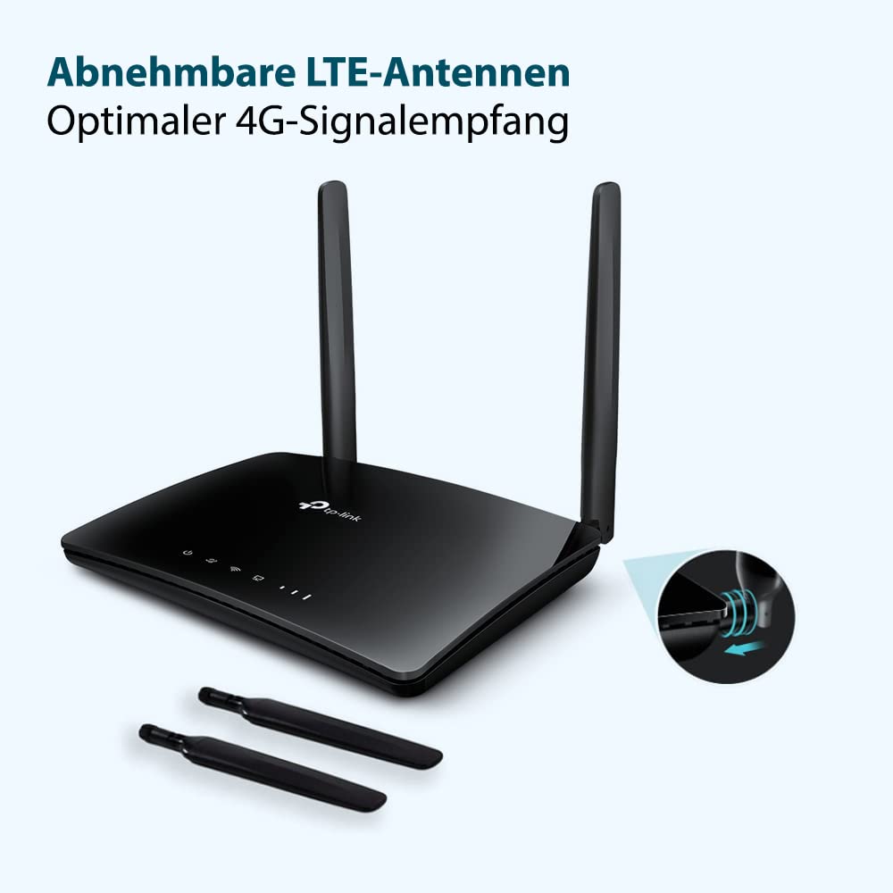 TP-Link TL-MR6400 LTE Router, 4G Router unterstützt SIM Karten, 4G Cat4 bis zu 150 Mbit/s, WLAN 2.4GHz N300, 4x 100 Mbps Ports, Plug and Play, bis zu 32 Geräte, Kindersicherung, Gast-Netzwerk, Schwarz