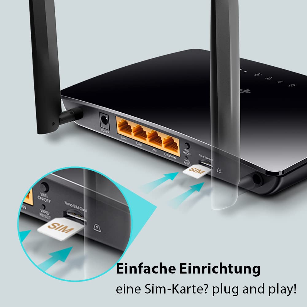 TP-Link TL-MR6400 LTE Router, 4G Router unterstützt SIM Karten, 4G Cat4 bis zu 150 Mbit/s, WLAN 2.4GHz N300, 4x 100 Mbps Ports, Plug and Play, bis zu 32 Geräte, Kindersicherung, Gast-Netzwerk, Schwarz