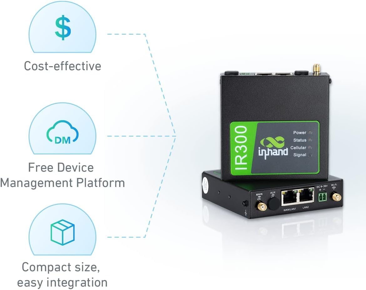 InHand Networks IR302 kompakter Industrie 4G Router, Dual SIM, LTE CAT 4, Wi-Fi, IoT VPN Router,Externe Antenne,Verwaltung über Cloud-Plattform,kompatibel mit jedem Mobilfunk-Provider,Wohnmobil WLAN