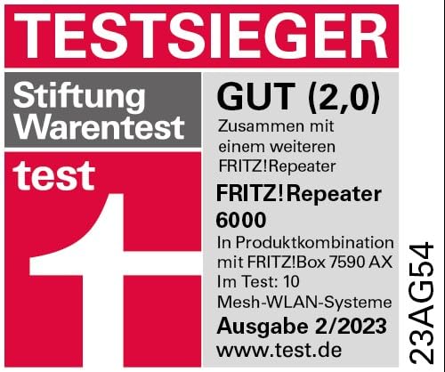 FRITZ!Repeater 6000 (WiFi 6 Repeater mit drei Funkeinheiten: 5 GHz (2 x bis zu 2.400 MBit/s), 2,4 GHz (bis zu 1.200 MBit/s), 2,5-Gigabit-LAN, deutschsprachige Version)