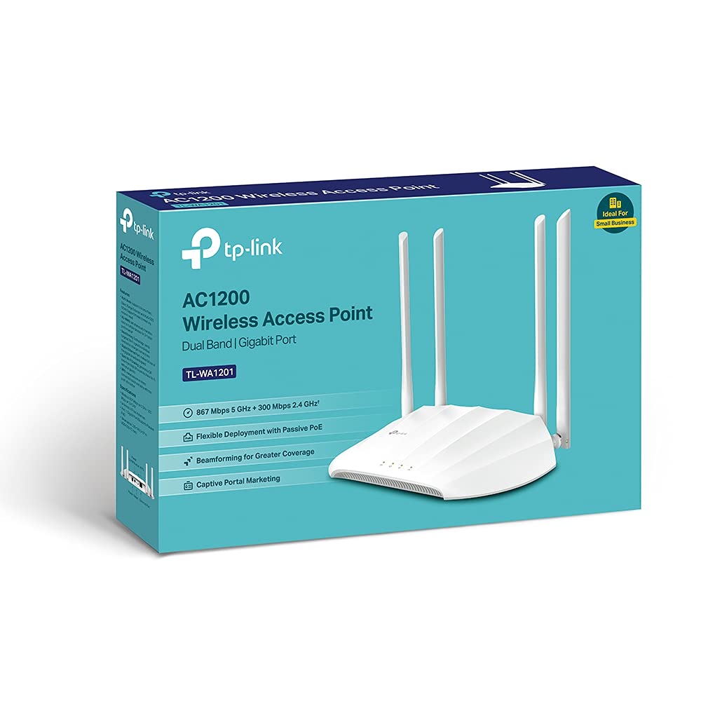 TP-Link TL-WA1201 WLAN Dualband Access Point 1267Mbit/s (867Mbit/s 5GHz + 400Mbit/s 2,4GH, Unterstützt Passive PoE , 4 fixierte Antennen) weiß (1er Pack)