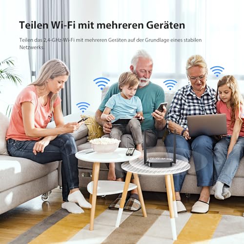 Tenda 4G03 Pro 4G LTE Router, WLAN Router für Nano-SIM-Karten (N300 CAT4, 150 Mbit/s im Download, 300 Mbit/s 2,4GHz) 2*4dBi Antennen, Plug & Play, Fast-Ethernet-Port, App, Router Modus, LED, Schwarz