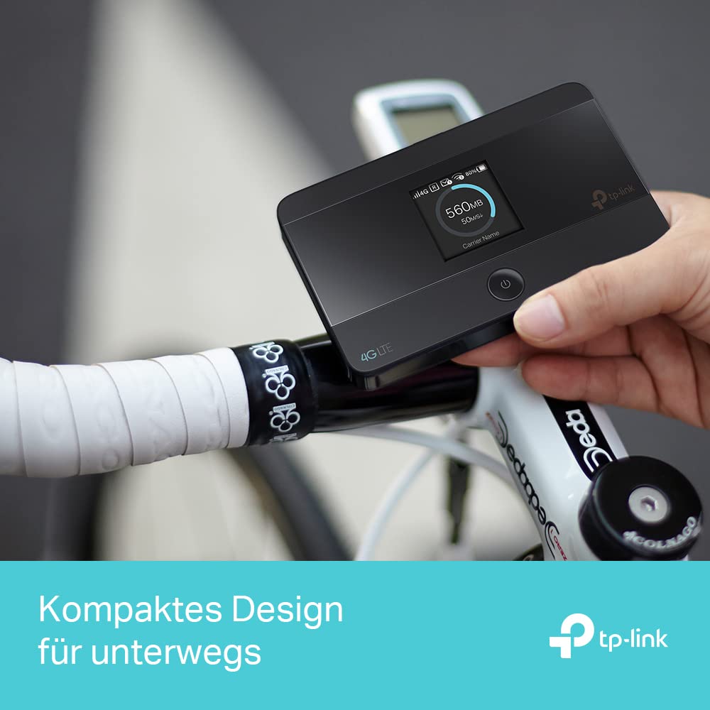 TP-Link M7350 - 4G (CAT4) Tragbarer WLAN-Router, MiFi, Farbbildschirm, 150 Mbit/s, 2000-mAh-Akku (8 Std.), Verbindung von 10 Geräten gleichzeitig, einfache Konfiguration, Farbe Schwarz