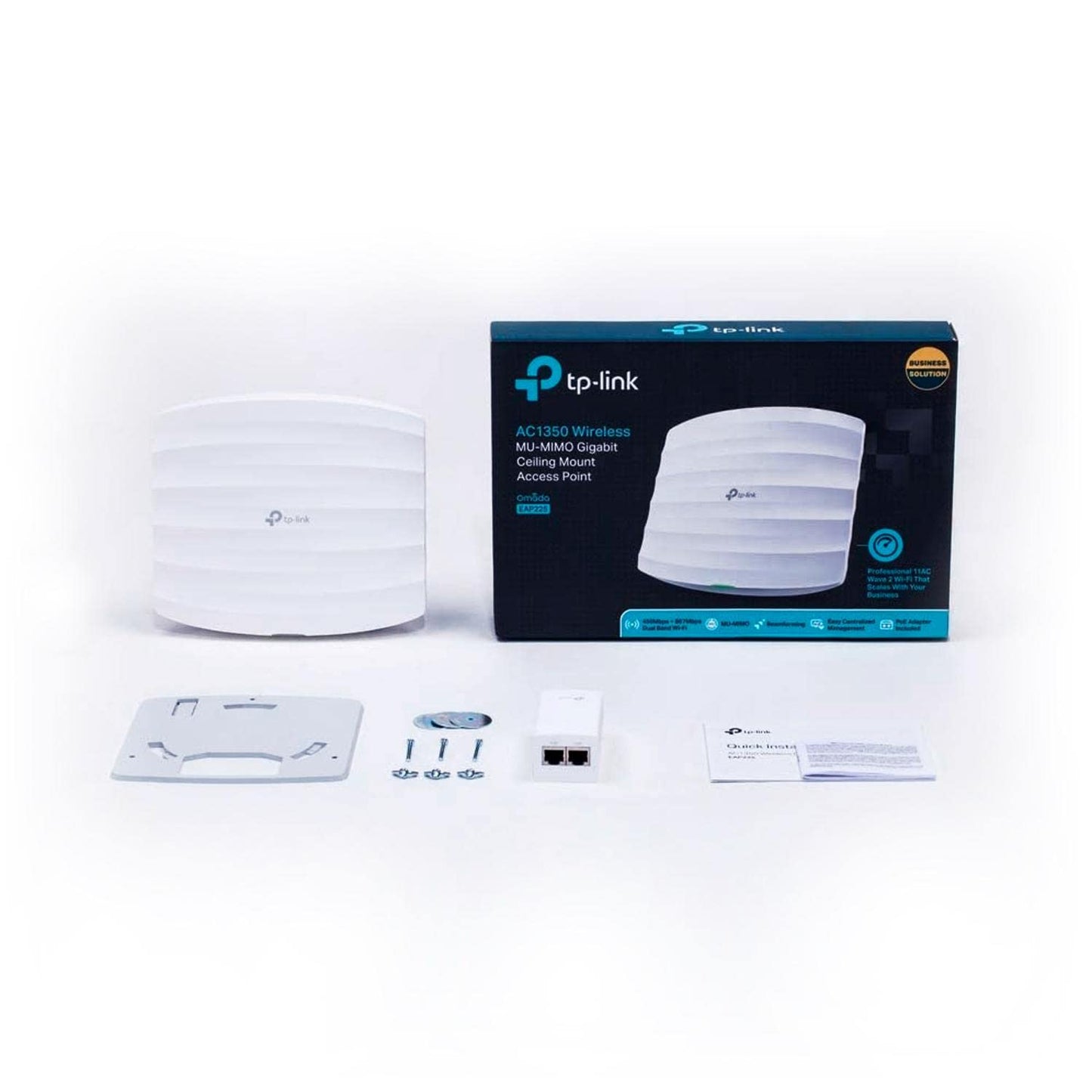 TP-Link EAP225 Dualband WLAN Access Point ( 1350 Mbit/s, 802.3af/at/passives PoE, 1 Gigabit-Ethernet-Port mit PoE, Omada SDN, zentrales Management, passend für Wand- und Deckenmontage) weiß