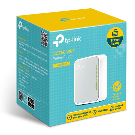 TP-Link TL-WR902AC AC750 WLAN Nano Router (433Mbit/s (5GHz) +300Mbit/s (2,4GHz) (tragbar, Accesspoint, TV Adapter, Repeater, Router, Client, Media, FTP Server), weiß/ grau