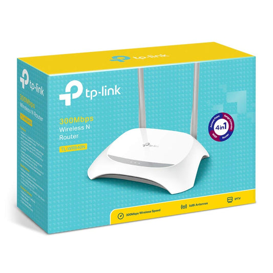 TP-Link TL-WR840N N300 WLAN Router (300Mbit/s (2,4GHz), 4 x 10/100Mbit/s LAN Ports, IPv6, 2 externe Antennen, WPS, Accesspoint Modus), weiß/ schwarz