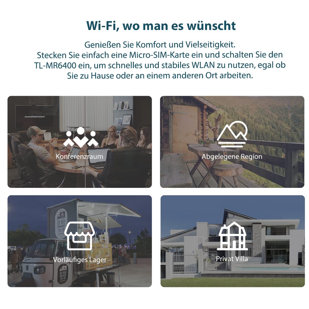 TP-Link TL-MR6400 LTE Router, 4G Router unterstützt SIM Karten, 4G Cat4 bis zu 150 Mbit/s, WLAN 2.4GHz N300, 4x 100 Mbps Ports, Plug and Play, bis zu 32 Geräte, Kindersicherung, Gast-Netzwerk, Schwarz
