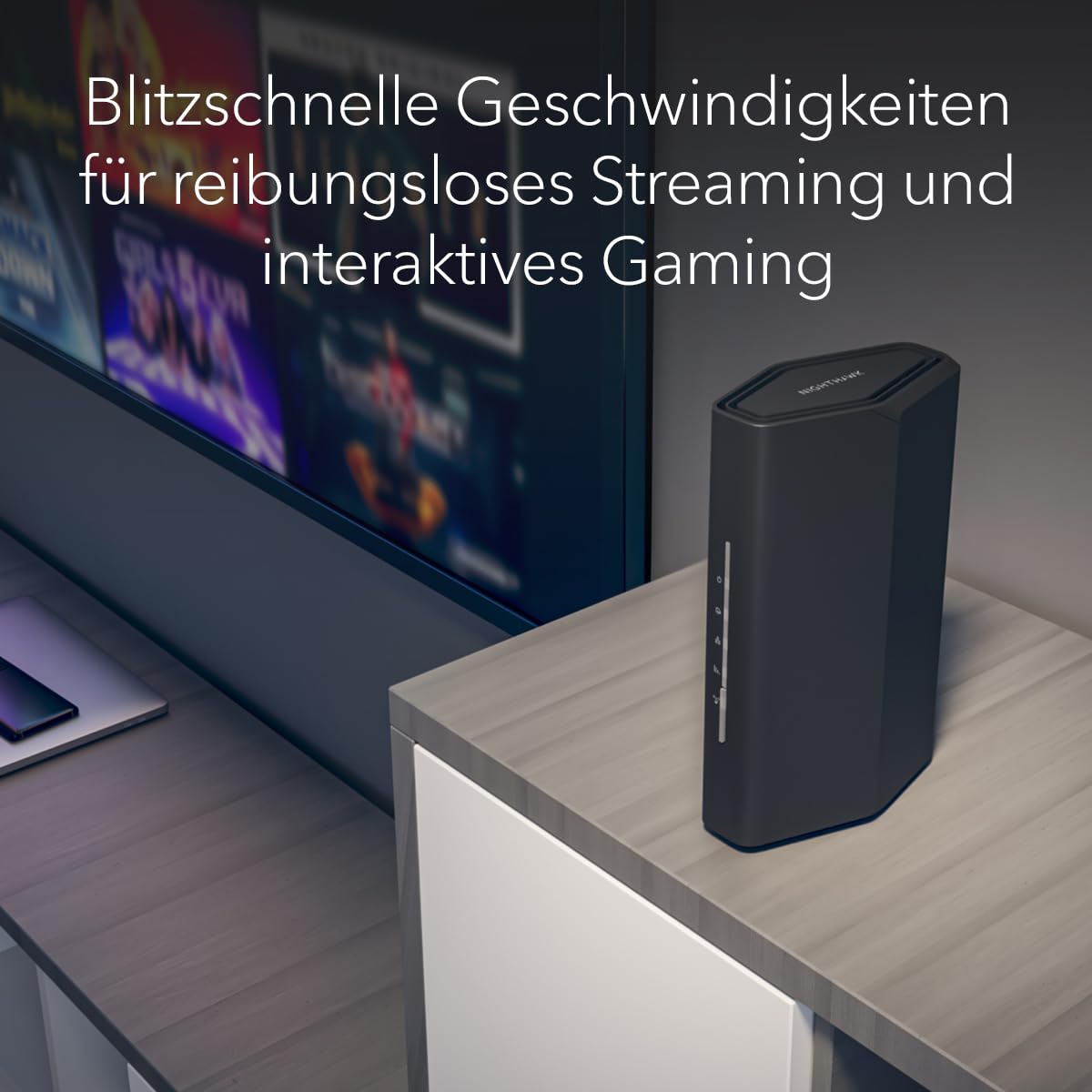 NETGEAR Nighthawk Dual-Band WiFi 7-Router (RS100) – Sicherheitsfunktionen, BE3600 WLAN-Geschwindigkeit (bis zu 3,6 GBit/s) – Abdeckung bis zu 135 m², 50 Geräte – 2,5-Gig-Internetanschluss