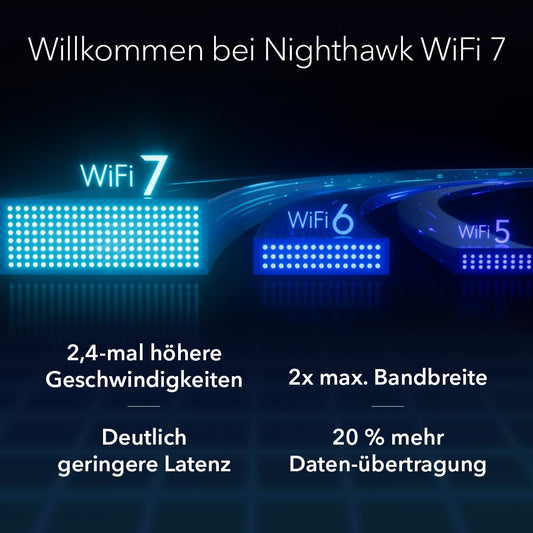 NETGEAR Nighthawk Dual-Band WiFi 7-Router (RS100) – Sicherheitsfunktionen, BE3600 WLAN-Geschwindigkeit (bis zu 3,6 GBit/s) – Abdeckung bis zu 135 m², 50 Geräte – 2,5-Gig-Internetanschluss