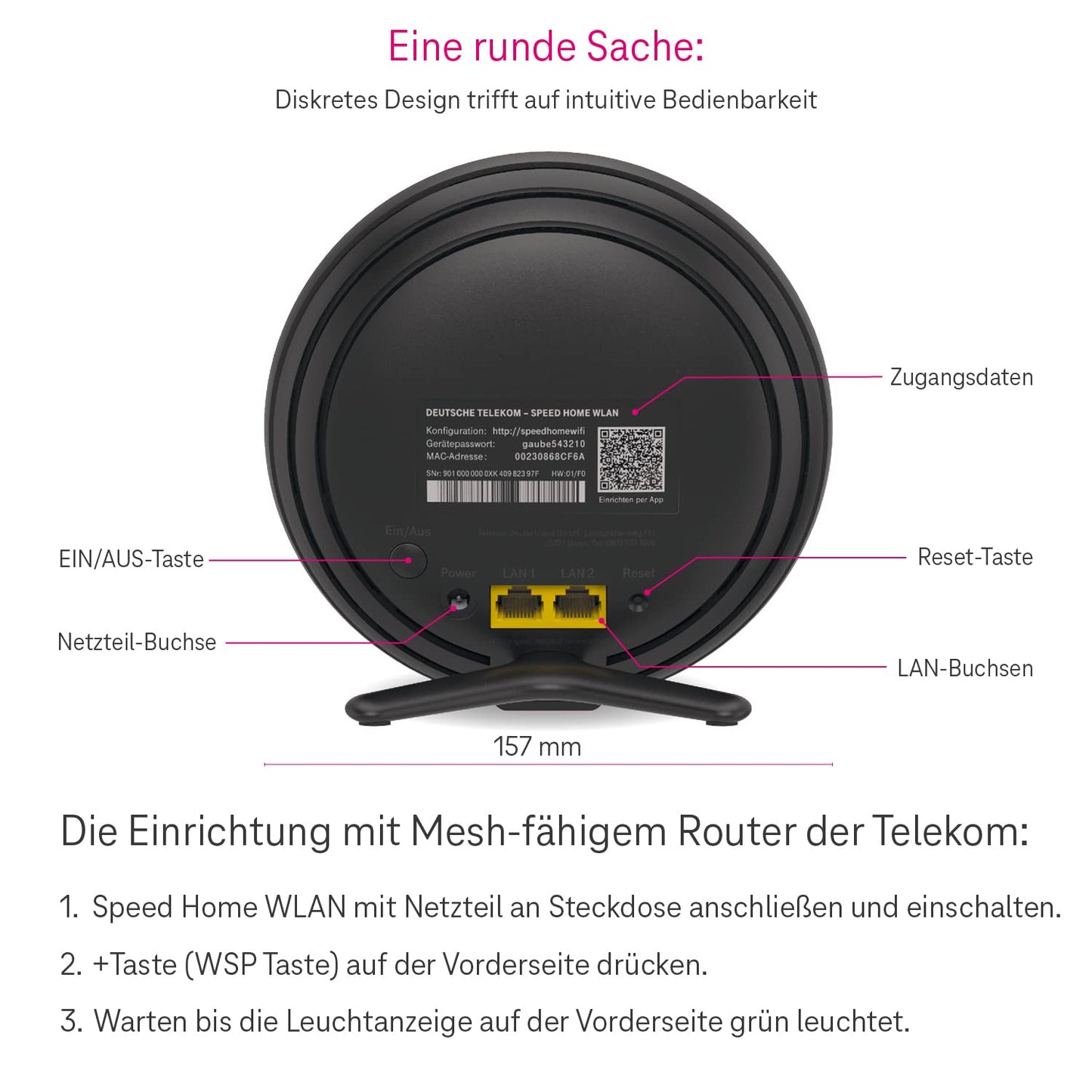 Telekom Speed Home WLAN für Ihr Starkes & stabiles Heimnetzwerk I Wi-Fi 6 fähiger Verstärker mit Mesh-Technologie für optimale Internet-Abdeckung, 4.800 Mbit/s I Plug & Play per WPS, 2 LAN-Anschlüsse