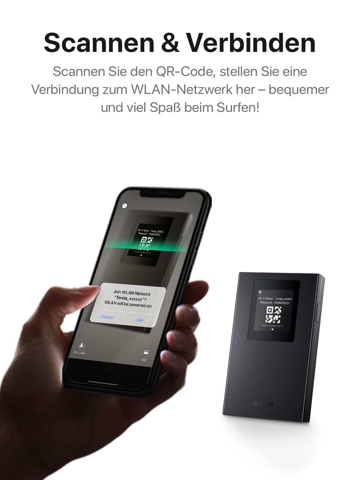 Tenda Mobiler WLAN Router mit LCD-Anzeige, Wi-Fi 6 Tragbarer Hotspot, 2100mAh Akku, USB-C-Port, Plug & Play, WPA3, 4G-Modem, MiFi, Mini-Größe, kompatibel mit entsperrter Nano-SIM-Karten, MF6