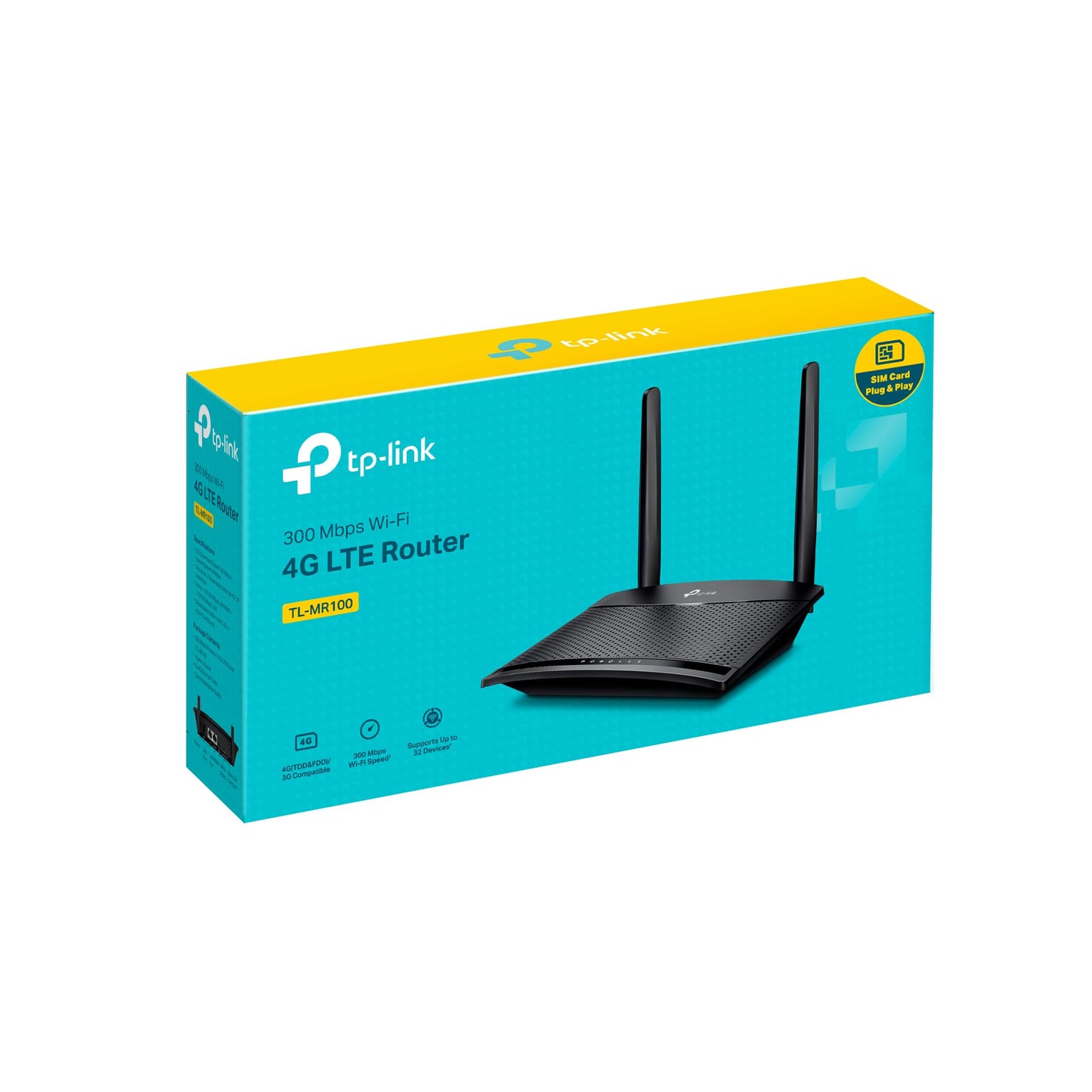 TP-Link TL-MR100 LTE Router, 4G Router unterstützt SIM Karten, 4G Cat4 bis zu 150 Mbit/s, WLAN 2.4GHz N300, 2x 100 Mbps Ports, Plug and Play, bis zu 32 Geräte, Kindersicherung, Gast-Netzwerk