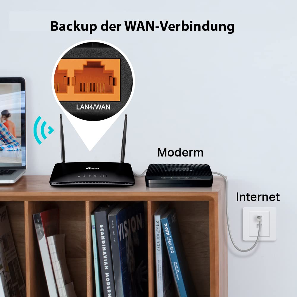 TP-Link TL-MR6400 LTE Router, 4G Router unterstützt SIM Karten, 4G Cat4 bis zu 150 Mbit/s, WLAN 2.4GHz N300, 4x 100 Mbps Ports, Plug and Play, bis zu 32 Geräte, Kindersicherung, Gast-Netzwerk, Schwarz