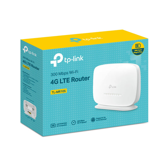 TP-Link TL-MR105 LTE Router, 4G Router unterstützt Nano SIM Karten, 4G Cat4 bis zu 150 Mbit/s, WLAN 2.4GHz 300 Mbit/s, 2 x 100 Mbps Ports, Plug & Play, bis zu 32 Geräte, Kindersicherung, Gast-Netzwer