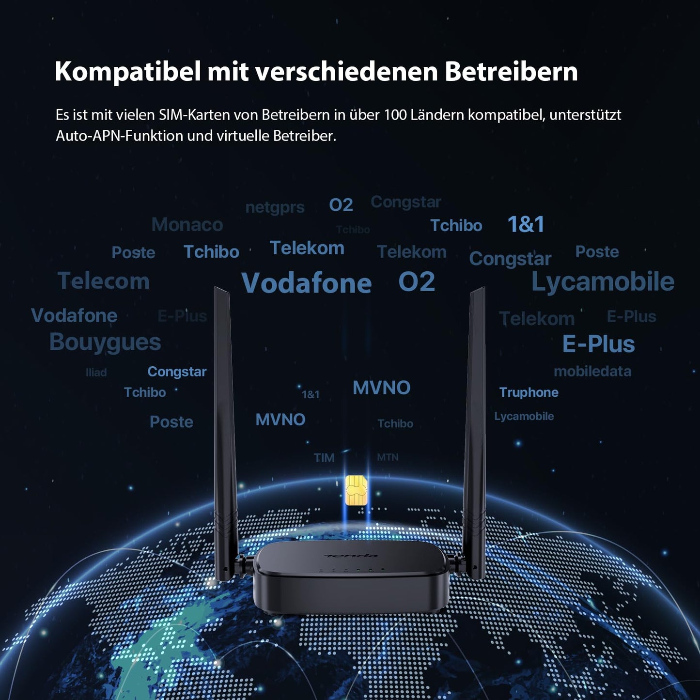 Tenda 4G03 Pro 4G LTE Router, WLAN Router für Nano-SIM-Karten (N300 CAT4, 150 Mbit/s im Download, 300 Mbit/s 2,4GHz) 2*4dBi Antennen, Plug & Play, Fast-Ethernet-Port, App, Router Modus, LED, Schwarz