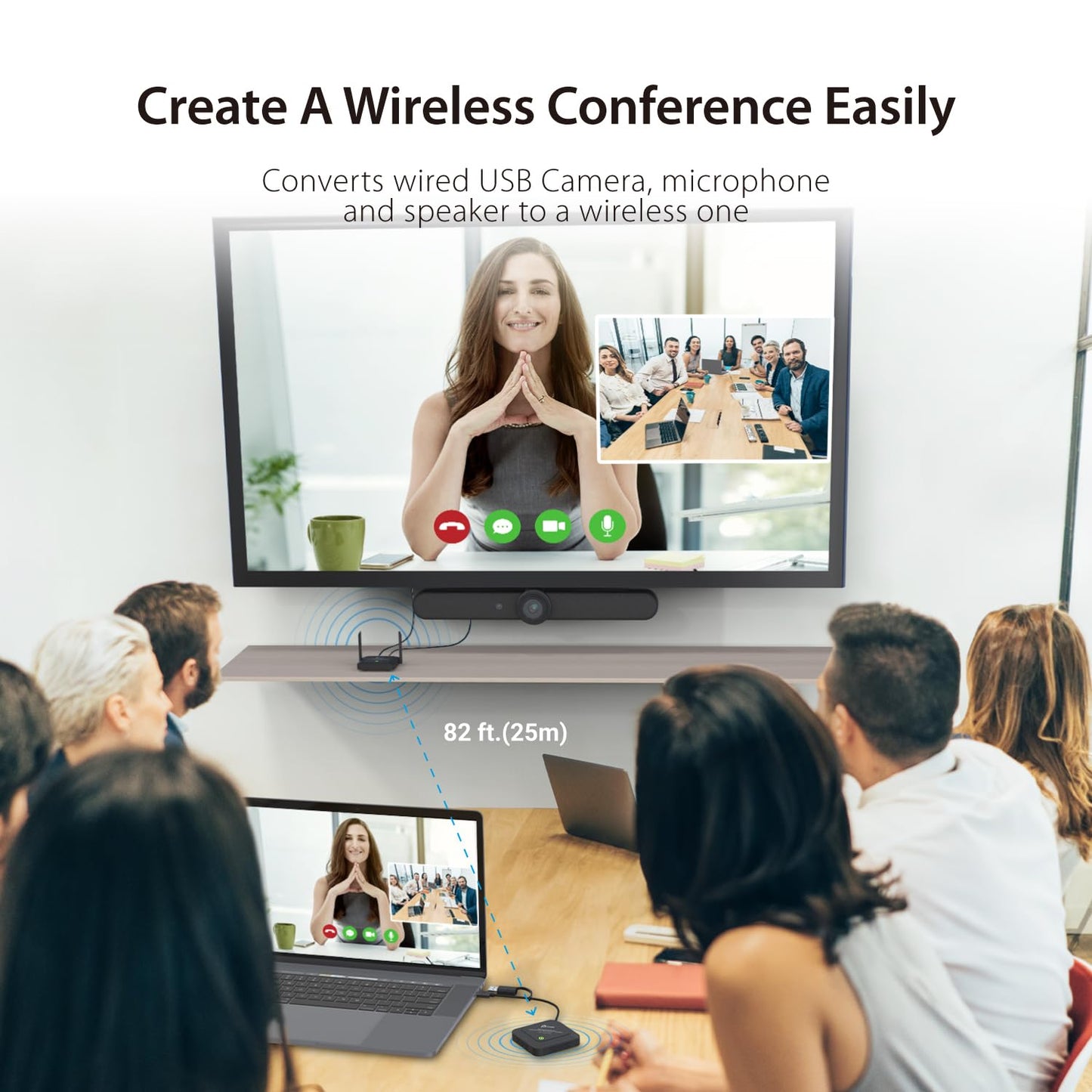 j5create Wireless Extender für USB Webcam/Mikrofone/Lautsprecher, funktioniert mit Windows und Mac, Nicht für TV und USB Maus/Tastatur (JVW120)