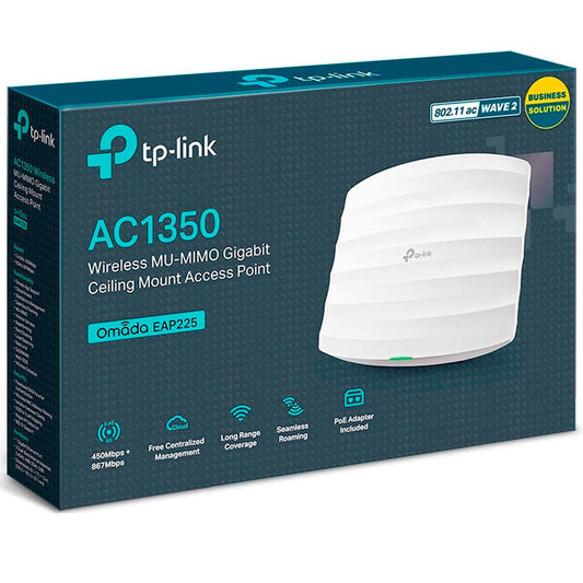 TP-Link EAP225 Dualband WLAN Access Point ( 1350 Mbit/s, 802.3af/at/passives PoE, 1 Gigabit-Ethernet-Port mit PoE, Omada SDN, zentrales Management, passend für Wand- und Deckenmontage) weiß