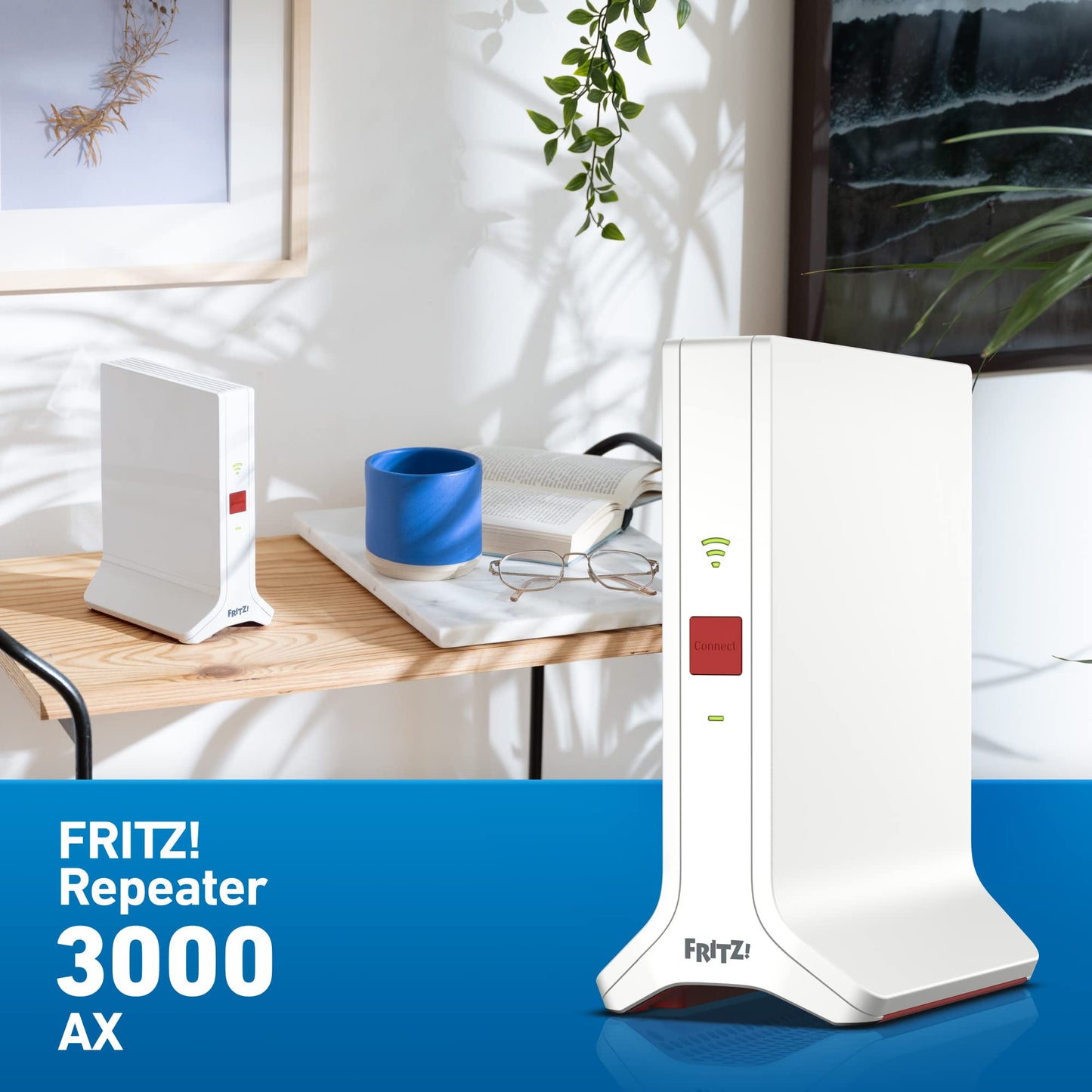 FRITZ!Repeater 3000 AX (Wi-Fi 6 Repeater mit drei Funkeinheiten und insgesamt bis zu 4.200 MBit/s: 2x 5 GHz-Band (bis zu 3.600 MBit/s), 2,4 GHz-Band (bis zu 600 MBit/s), deutschsprachige Version)