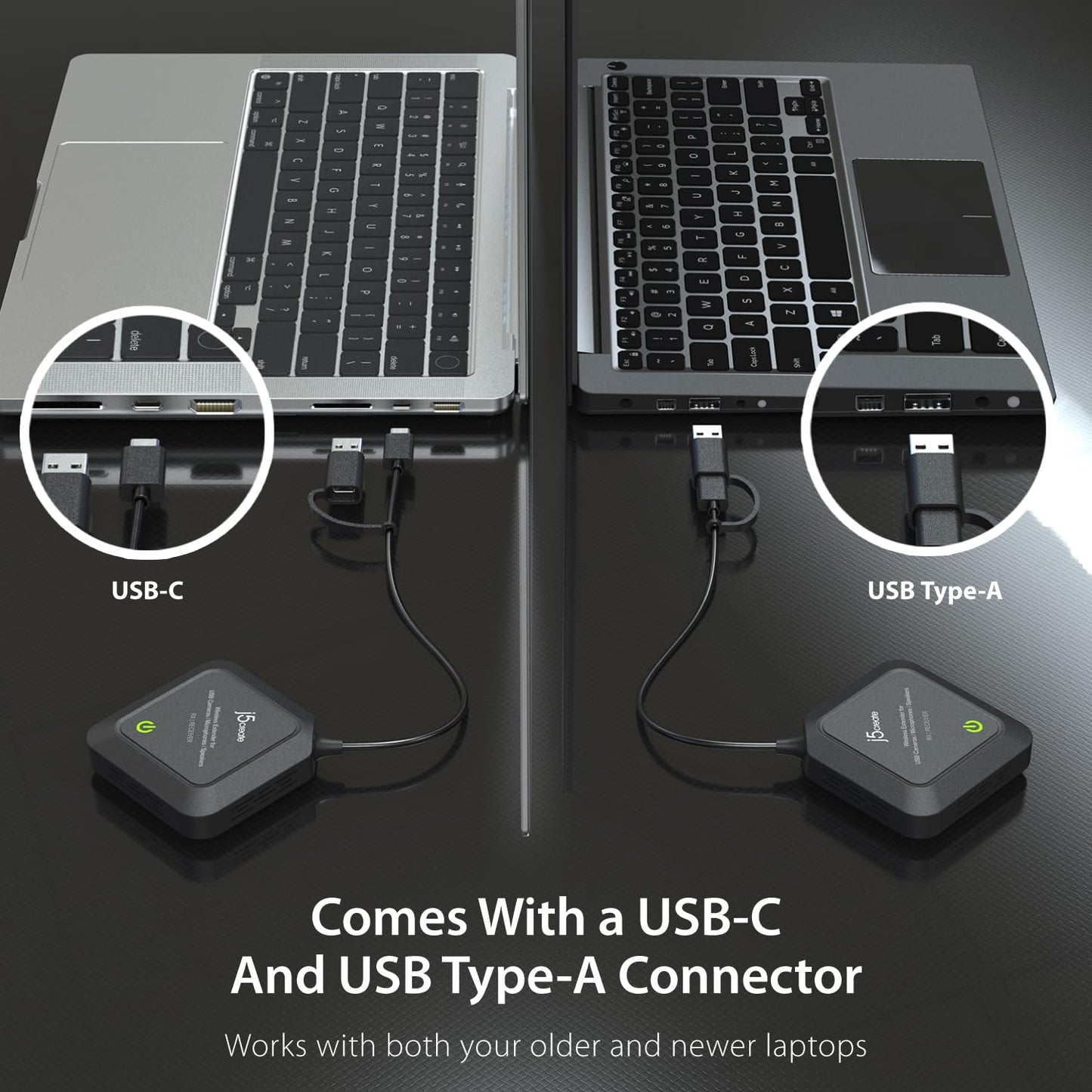 j5create Wireless Extender für USB Webcam/Mikrofone/Lautsprecher, funktioniert mit Windows und Mac, Nicht für TV und USB Maus/Tastatur (JVW120)