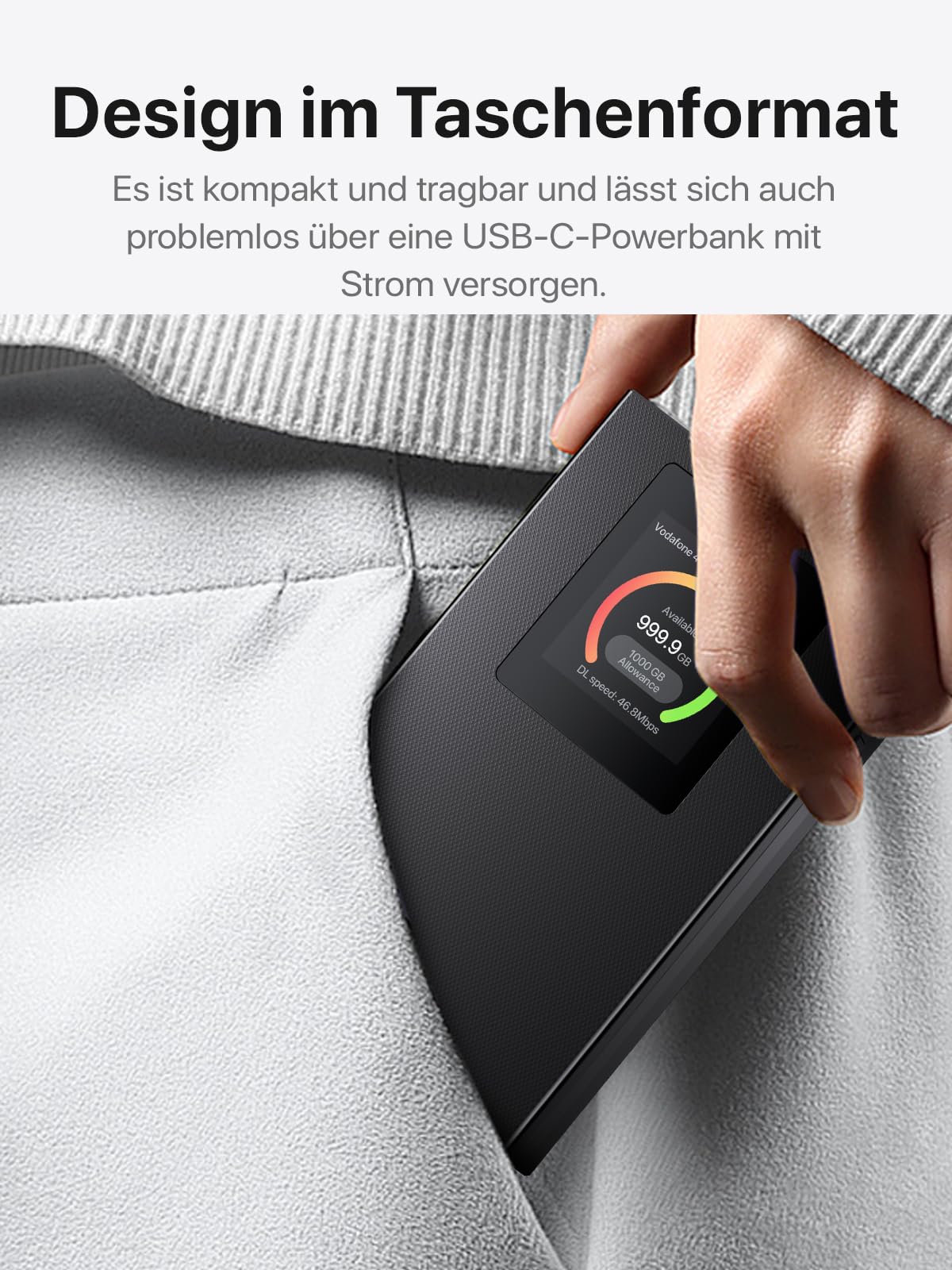 Tenda Mobiler WLAN Router mit LCD-Anzeige, Wi-Fi 6 Tragbarer Hotspot, 2100mAh Akku, USB-C-Port, Plug & Play, WPA3, 4G-Modem, MiFi, Mini-Größe, kompatibel mit entsperrter Nano-SIM-Karten, MF6