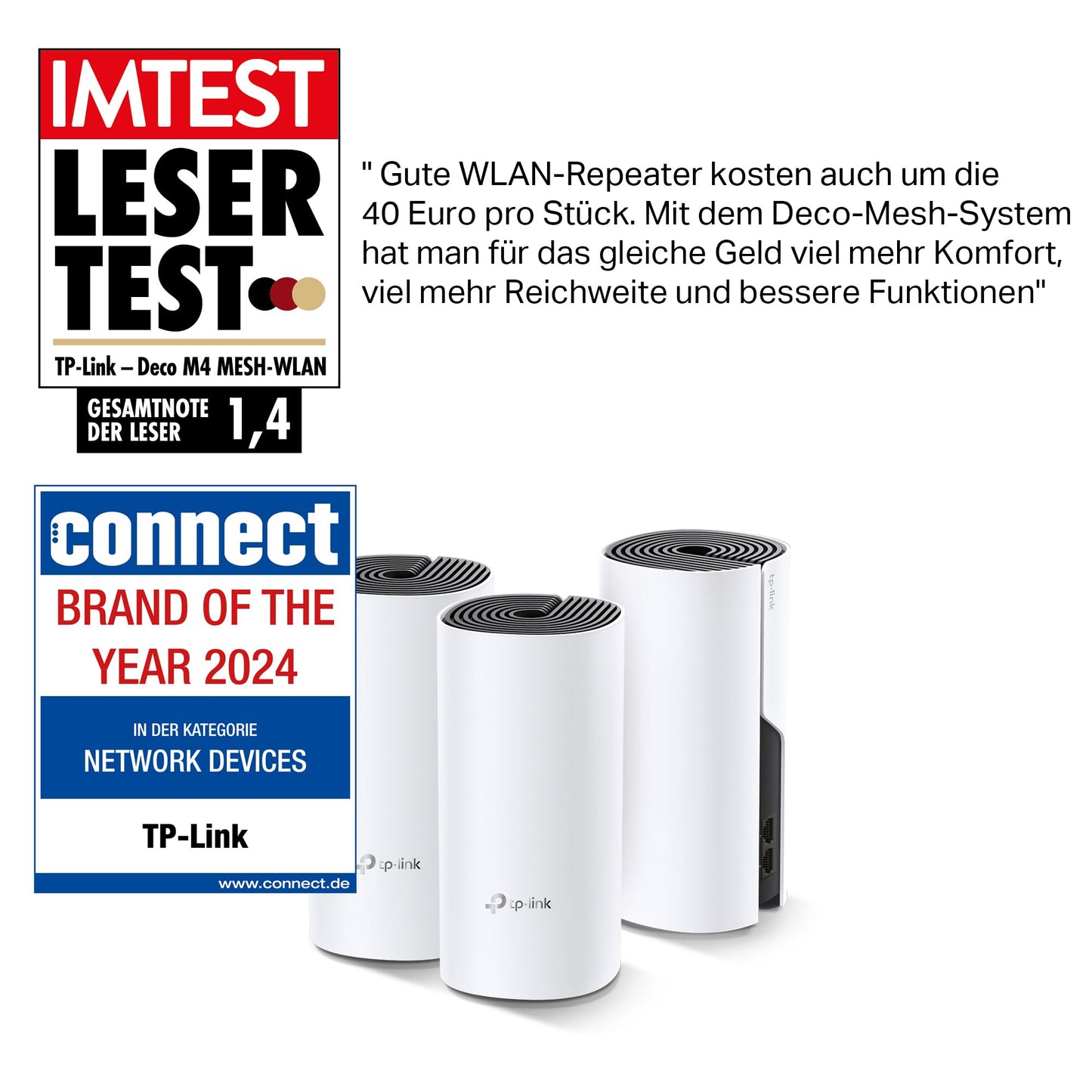 TP-Link Deco M4 Mesh WLAN Set (3er Pack), AC1200 Dual Band Router & Repeater, 2x Gigabit Ports für jede Einheit, empfohlen für Häuser mit 3-5 Schlafzimmern, Umfassender Jugendschutz