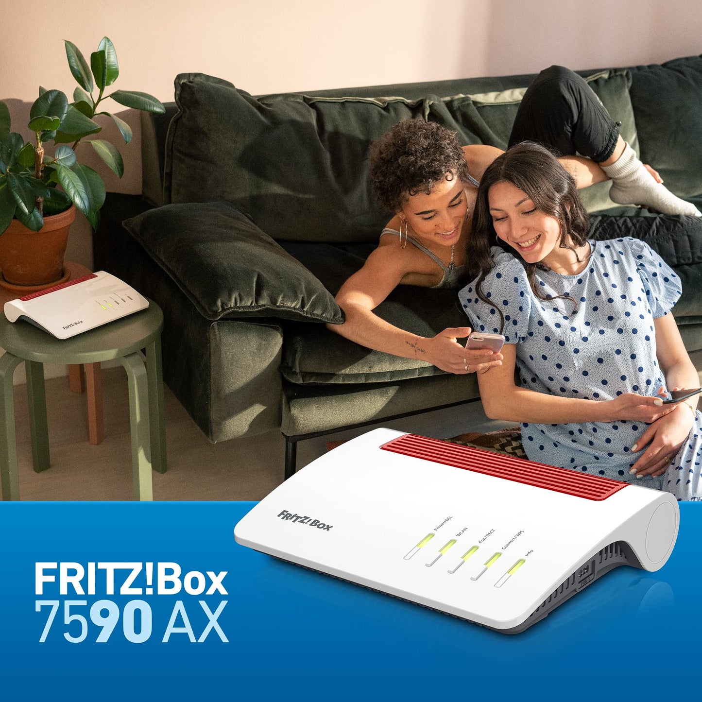 FRITZ!Box 7590 AX (Wi-Fi 6 DSL-Router mit 2.400 MBit/s (5GHz) & 1.200 MBit/s (2,4 GHz),bis zu 300 MBit/s mit VDSL-Supervectoring 35b,WLAN Mesh,DECT-Basis,deutschsprachige Version)