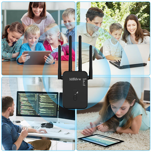 Aenxwa WLAN Repeater WLAN Verstärker 1200Mbit/s Dualband 2,4GHz+5GHz WiFi Booster mit Repeater/Router/Access Point Modus,4 Antenne,Einfache Einrichtung,WiFi Range Extender Mit LAN/WAN Port