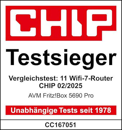 FRITZ!Box 5690 Pro (Wi-Fi 7 Premium DSL- und Glasfaser-Router mit Triband (2,4 GHz, 5 GHz, 6 GHz) bis zu 18,5 GBit/s, für Glasfaser & DSL-Anschlüsse, WLAN Mesh, DECT-Basis, deutschsprachige Version)