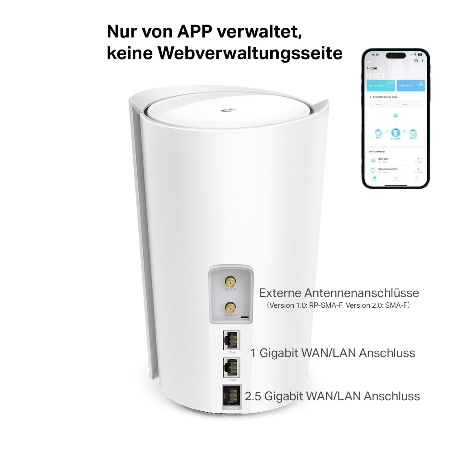 TP-Link Deco X50-5G LTE WLAN Router, 5G Router Sim-karte, 2,5-Gbit/s-Port + 2 x Gigabit-Ports, Wi-Fi 6 AX3000, Unterstützt externe Antenne und Deco Mesh, Nur APP verwaltet, keine Webverwaltungsseite