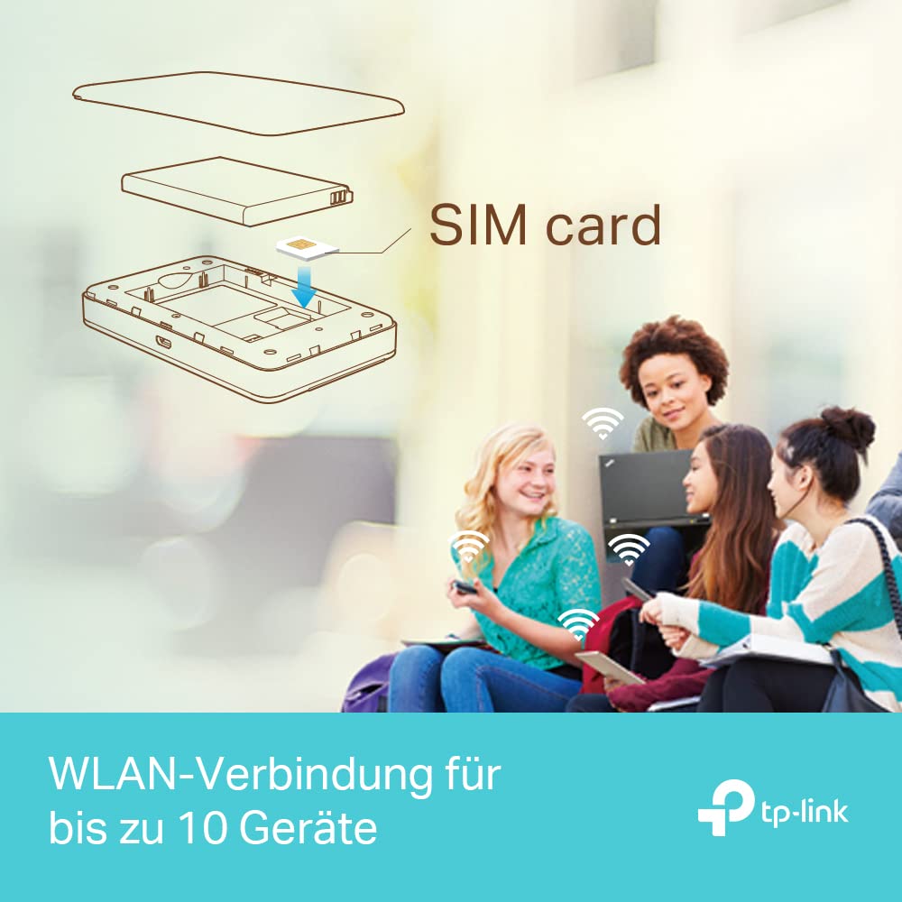 TP-Link M7350 - 4G (CAT4) Tragbarer WLAN-Router, MiFi, Farbbildschirm, 150 Mbit/s, 2000-mAh-Akku (8 Std.), Verbindung von 10 Geräten gleichzeitig, einfache Konfiguration, Farbe Schwarz