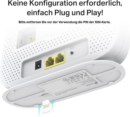 TP-Link TL-MR105 LTE Router, 4G Router unterstützt Nano SIM Karten, 4G Cat4 bis zu 150 Mbit/s, WLAN 2.4GHz 300 Mbit/s, 2 x 100 Mbps Ports, Plug & Play, bis zu 32 Geräte, Kindersicherung, Gast-Netzwer
