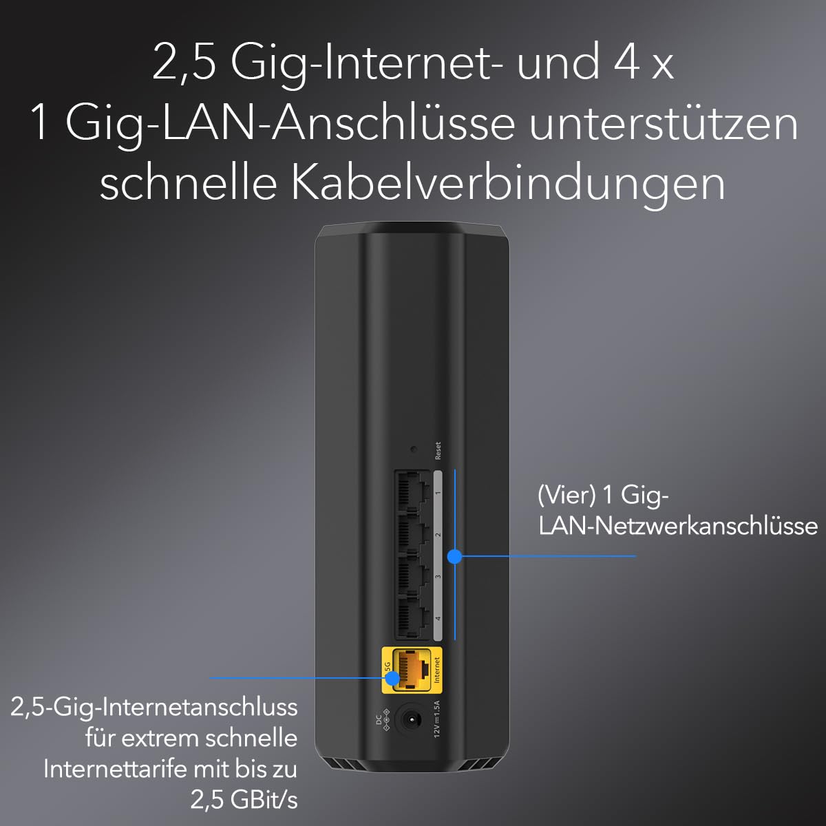 NETGEAR Nighthawk Dual-Band WiFi 7-Router (RS100) – Sicherheitsfunktionen, BE3600 WLAN-Geschwindigkeit (bis zu 3,6 GBit/s) – Abdeckung bis zu 135 m², 50 Geräte – 2,5-Gig-Internetanschluss