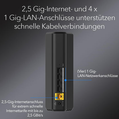 NETGEAR Nighthawk Dual-Band WiFi 7-Router (RS100) – Sicherheitsfunktionen, BE3600 WLAN-Geschwindigkeit (bis zu 3,6 GBit/s) – Abdeckung bis zu 135 m², 50 Geräte – 2,5-Gig-Internetanschluss