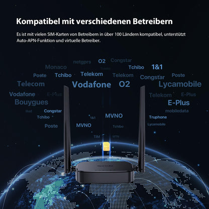 Tenda 4G03 Pro 4G LTE Router, WLAN Router für Nano-SIM-Karten (N300 CAT4, 150 Mbit/s im Download, 300 Mbit/s 2,4GHz) 2*4dBi Antennen, Plug & Play, Fast-Ethernet-Port, App, Router Modus, LED, Schwarz