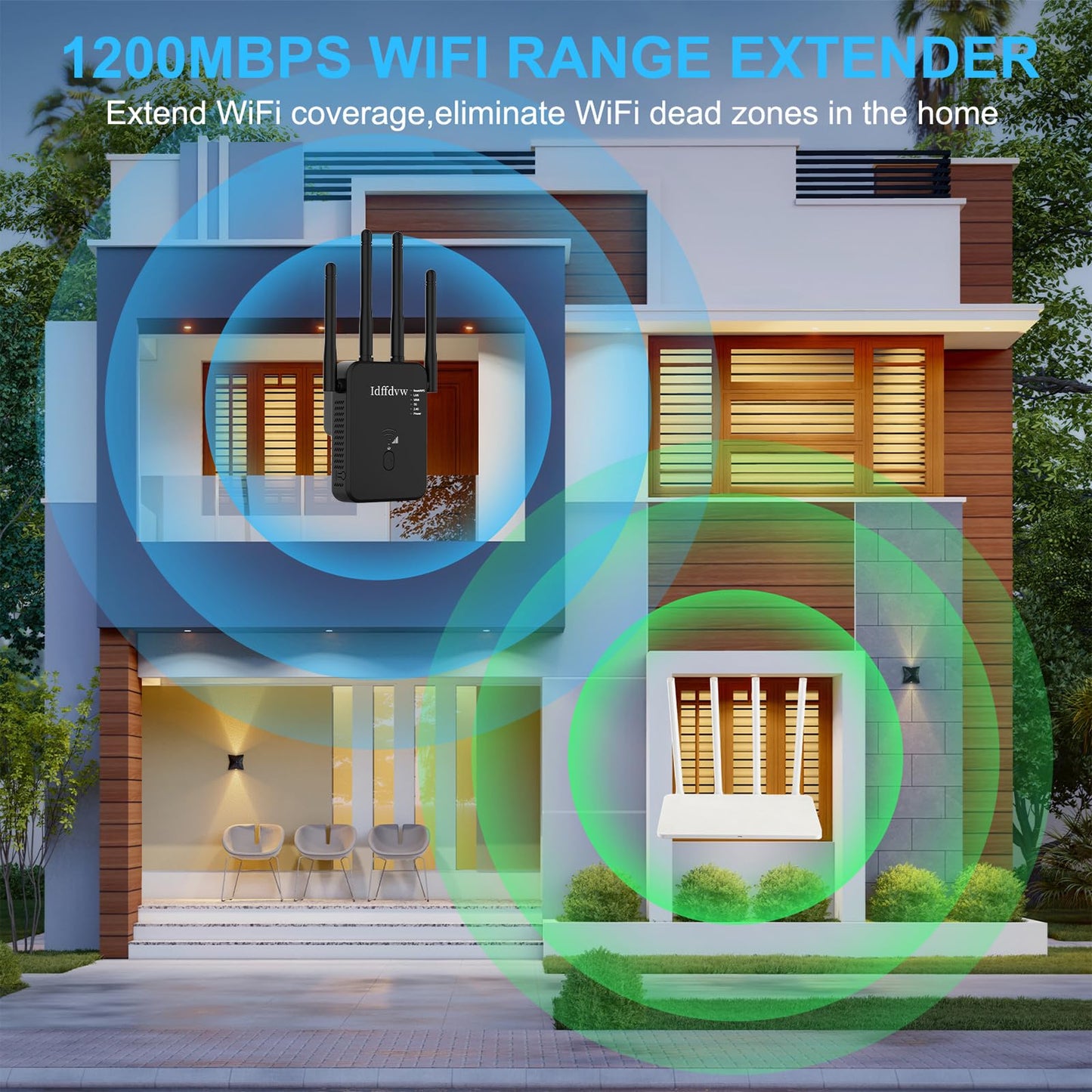 Aenxwa WLAN Repeater WLAN Verstärker 1200Mbit/s Dualband 2,4GHz+5GHz WiFi Booster mit Repeater/Router/Access Point Modus,4 Antenne,Einfache Einrichtung,WiFi Range Extender Mit LAN/WAN Port
